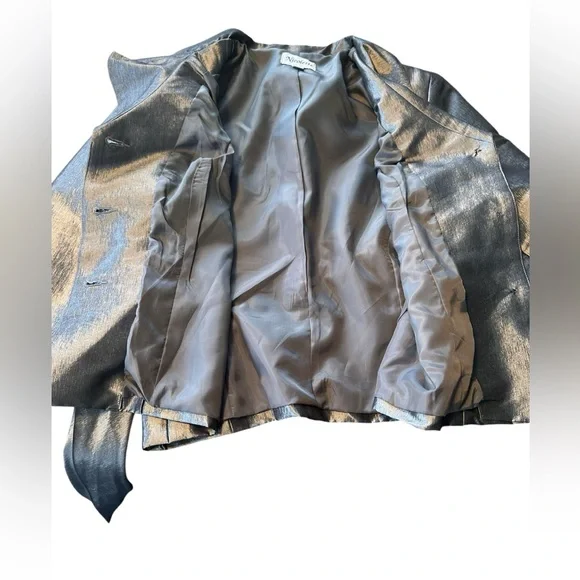 Nicolette Metallic Silver Evening Jacket Rhinestone Belt Formal Blazer 10 Medium - Picture 11 of 16